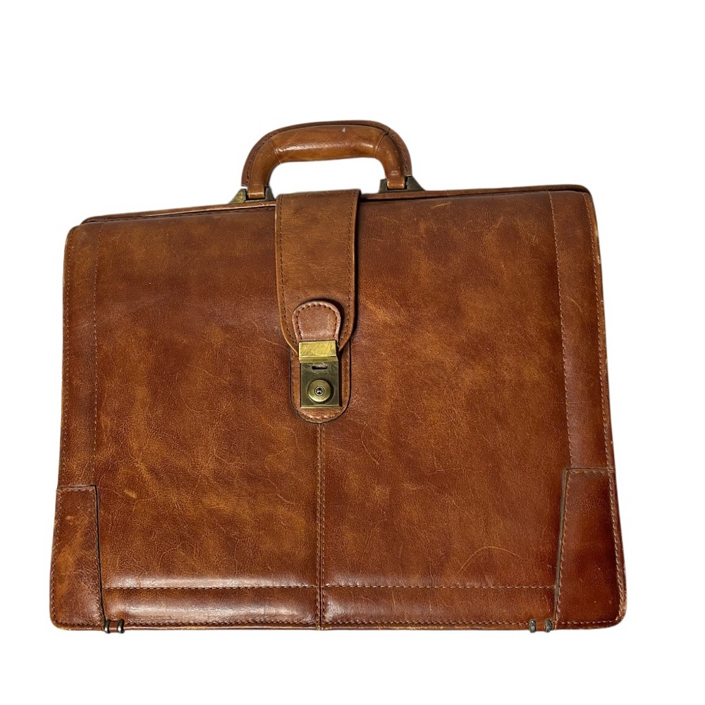 STEBCO Brown Leather Briefcase Hinge Opening Handle Mid Century VINTAGE Retro